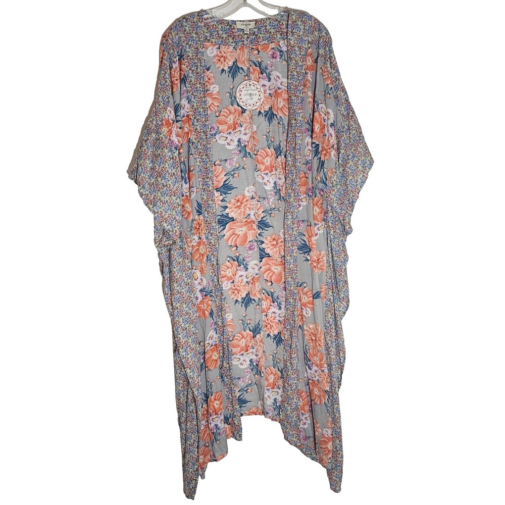 Umgee Kimono Womens M/L Multicolor Floral Boho Open Front Kaftan Festival Duster